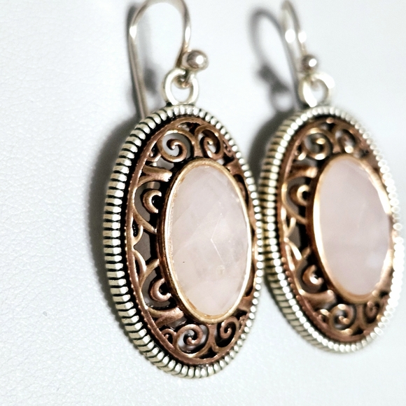 BARSE Rose Quartz Silver Earrings 1.5" - Picture 5 of 12